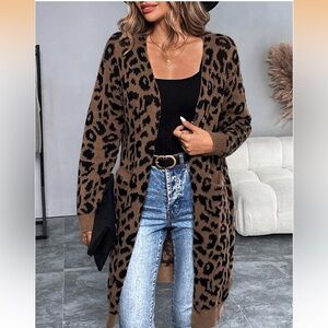 Leopard Print Long Cardigan Sweater